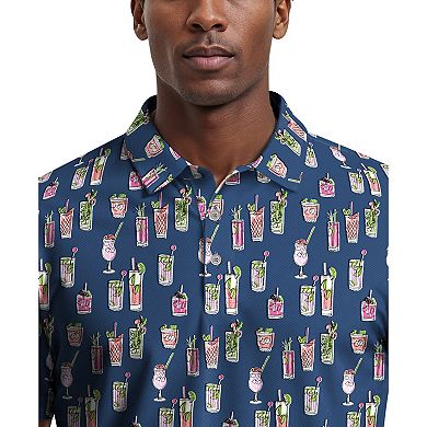 Men's Grand Slam Tropical Cocktail Print Short Sleeve Golf Polo