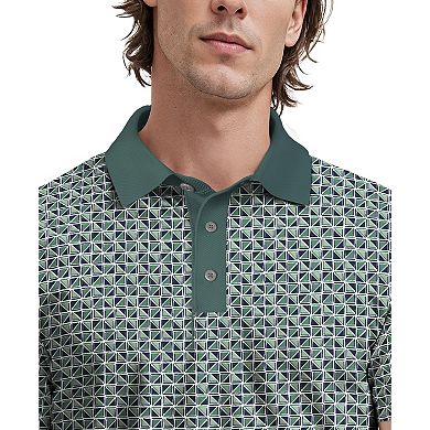 Men's Grand Slam Checkered Geo Print Short Sleeve Golf Polo