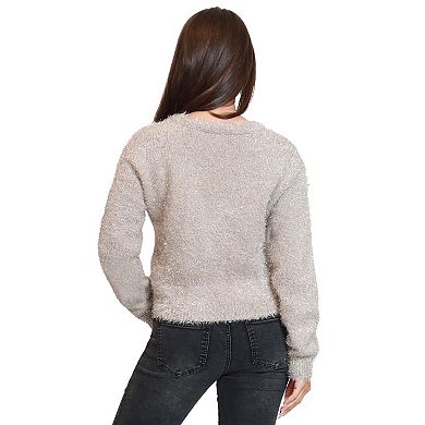 Juniors' madden girl Long Sleeve Mixed Button-Down V-Neck Sweater