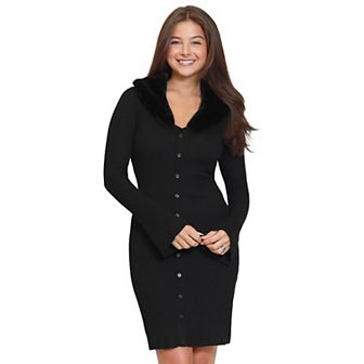 Juniors' madden girl Faux Fur Shawl Collar Button-Front Mini Dress