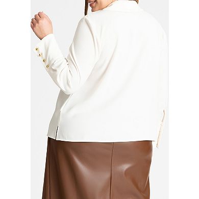 ELOQUII Women's Plus Size Pointed Collar Button Up Shirt