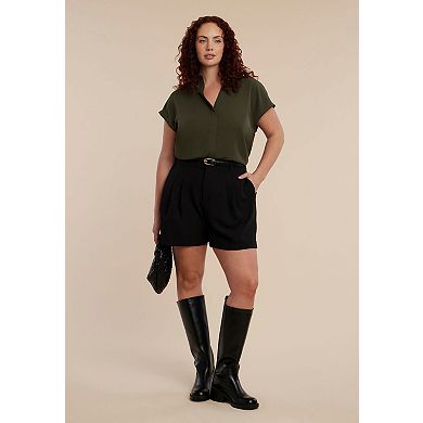 ELOQUII Women's Plus Size Pointed Collar Button Up Shirt