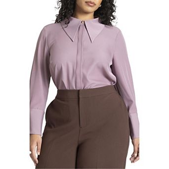 ELOQUII Women's Plus Size Pointed Collar Button Up Shirt