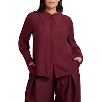 ELOQUII Women's Plus Size Pointed Collar Button Up Shirt