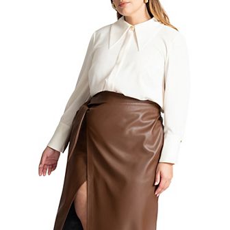 ELOQUII Women's Plus Size Pointed Collar Button Up Shirt