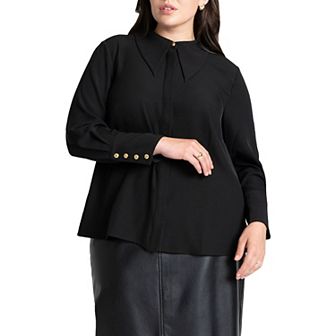 ELOQUII Women's Plus Size Pointed Collar Button Up Shirt