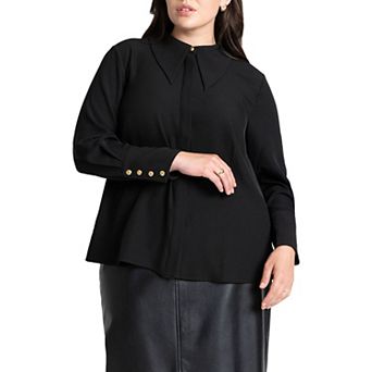 ELOQUII Women's Plus Size Pointed Collar Button Up Shirt