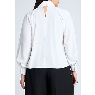 ELOQUII Women's Plus Size Dramatic Neck-Tie Blouse