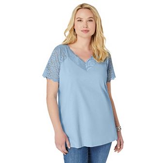 Roaman's Women's Plus Size Lace-Detailed Tee