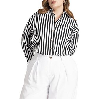 ELOQUII Women's Plus Size Preppy Striped Button Down