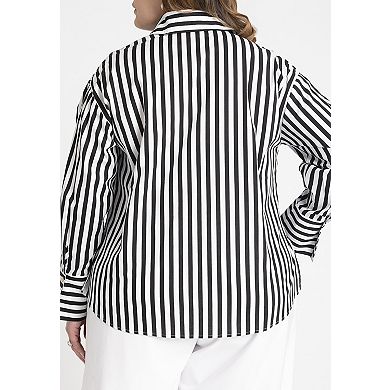ELOQUII Women's Plus Size Preppy Striped Button Down