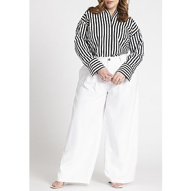 ELOQUII Women's Plus Size Preppy Striped Button Down