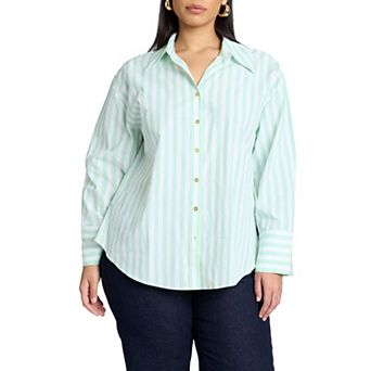 ELOQUII Women's Plus Size Preppy Striped Button Down