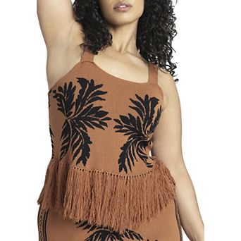 ELOQUII Women's Plus Size Fringe Crop Top