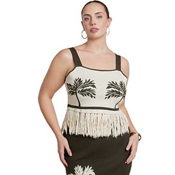 ELOQUII Women's Plus Size Fringe Crop Top