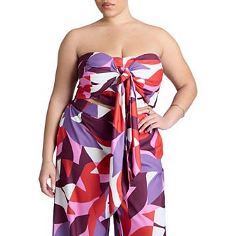 ELOQUII Women's Plus Size Tie Front Scarf Top