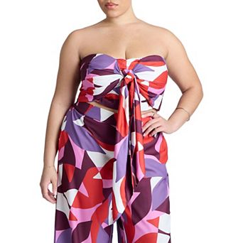 ELOQUII Women's Plus Size Tie Front Scarf Top