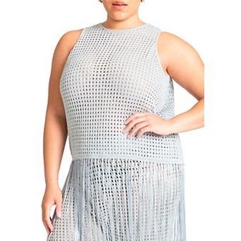 ELOQUII Women's Plus Size Crochet Fringe Sweater Tank