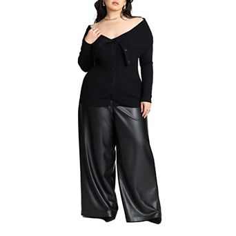 ELOQUII Women's Plus Size Wide Leg Faux Leather Pant