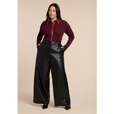 ELOQUII Women's Plus Size Wide Leg Faux Leather Pant