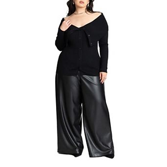 ELOQUII Women's Plus Size Tall Wide Leg Faux Leather Pant