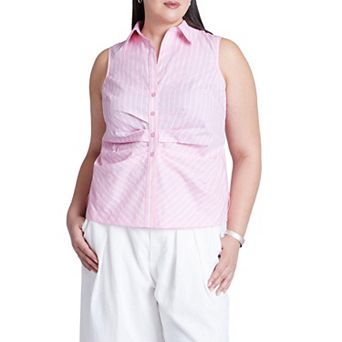 ELOQUII Women's Plus Size Striped Sleeveless Collared Top