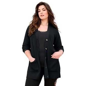 Roaman's Women's Plus Size Waffle Button Front Cardigan