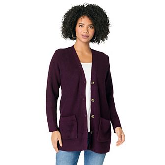 Roaman's Women's Plus Size Waffle Button Front Cardigan