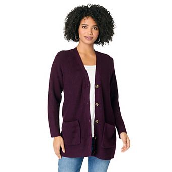 Roaman's Women's Plus Size Waffle Button Front Cardigan
