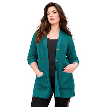 Roaman's Women's Plus Size Waffle Button Front Cardigan