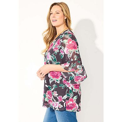 Catherines Women's Plus Size Petite Juliette Bell-Sleeve Blouse