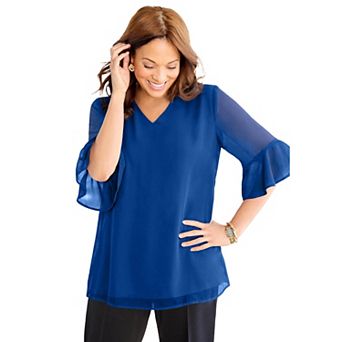 Catherines Women's Plus Size Petite Juliette Bell-Sleeve Blouse