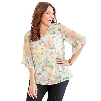 Catherines Women's Plus Size Petite Juliette Bell-Sleeve Blouse