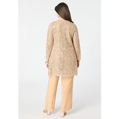 Roaman's Women's Plus Size Sequined Lace Jacket Pant Set