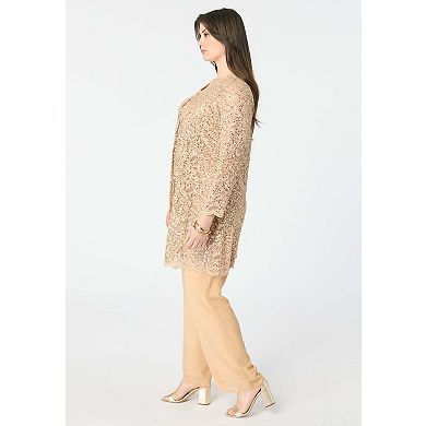 Roaman's Women's Plus Size Plus-Size 3 Piece Allover Sequin Lace Jacket And Tank Pant Set