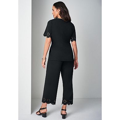 Jessica London Women's Plus Size Stretch Knit Crepe Laser Cut Set