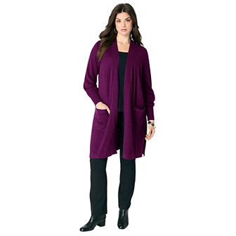 Roaman's Women's Plus Size Fine Gauge Open Front Cardigan