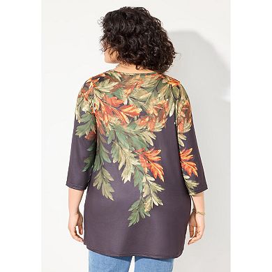 Catherines Women's Plus Size V-Neck Placement Print Top