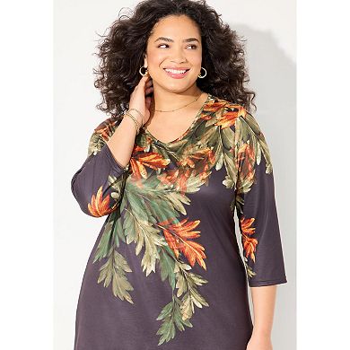 Catherines Women's Plus Size V-Neck Placement Print Top