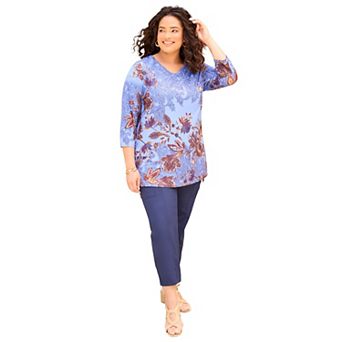 Catherines Women's Plus Size V-Neck Placement Print Top