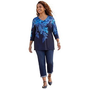 Catherines Women's Plus Size V-Neck Placement Print Top