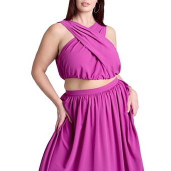 ELOQUII Women's Plus Size Shirred Wrap Crop Top
