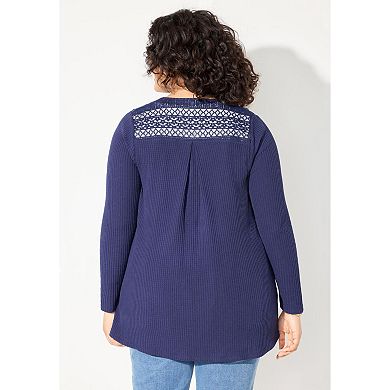 Catherines Women's Plus Size Waffle Knit Lace Back Cardigan