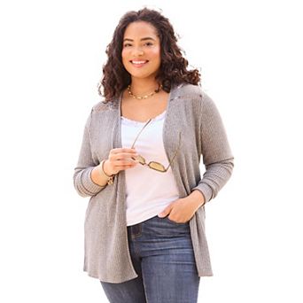 Catherines Women's Plus Size Waffle Knit Lace Back Cardigan