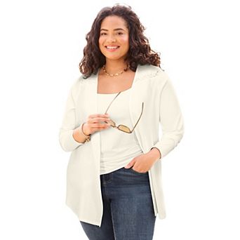 Catherines Women's Plus Size Waffle Knit Lace Back Cardigan