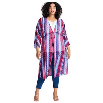 Avenue Women's Plus Size Tie-Front Duster wrap