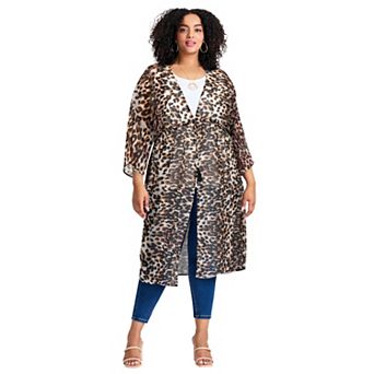 Avenue Women's Plus Size Tie-Front Duster wrap