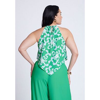 ELOQUII Women's Plus Size Printed Scarf Halter Top
