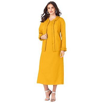Roaman's Women's Plus Size Plus Size Long Sleeve Pleated Jacket Dress Set Elegant 2 pc Sheath