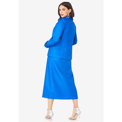 Roaman's Women's Plus Size Plus Size Long Sleeve Pleated Jacket Dress Set Elegant 2-Piece Sheath